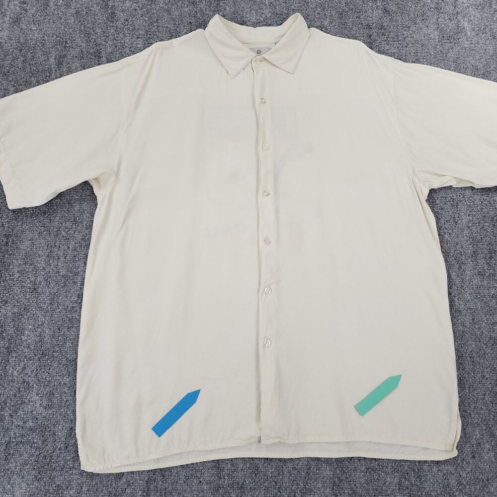 Bobby Chan Shirt Mens Large Cream Silk Bamboo Tropical Bar 19th Hole Casual Golf - Picture 13 of 16